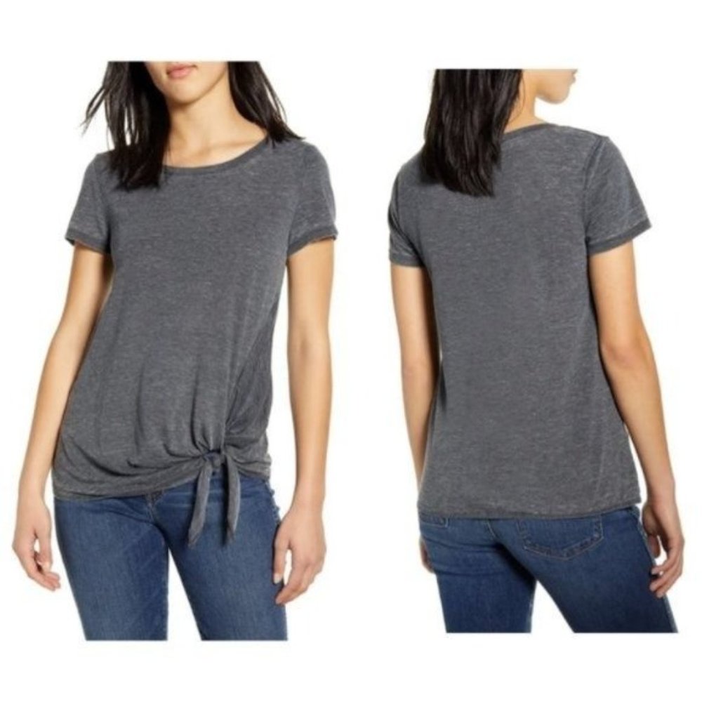 Caslon Burnout Tie Front T-Shirt Medium Gray